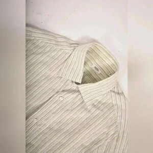 BARBA NAPOLI White Green Pink Stripe Slub Cotton  Dress Shirt 16 Medium Italy